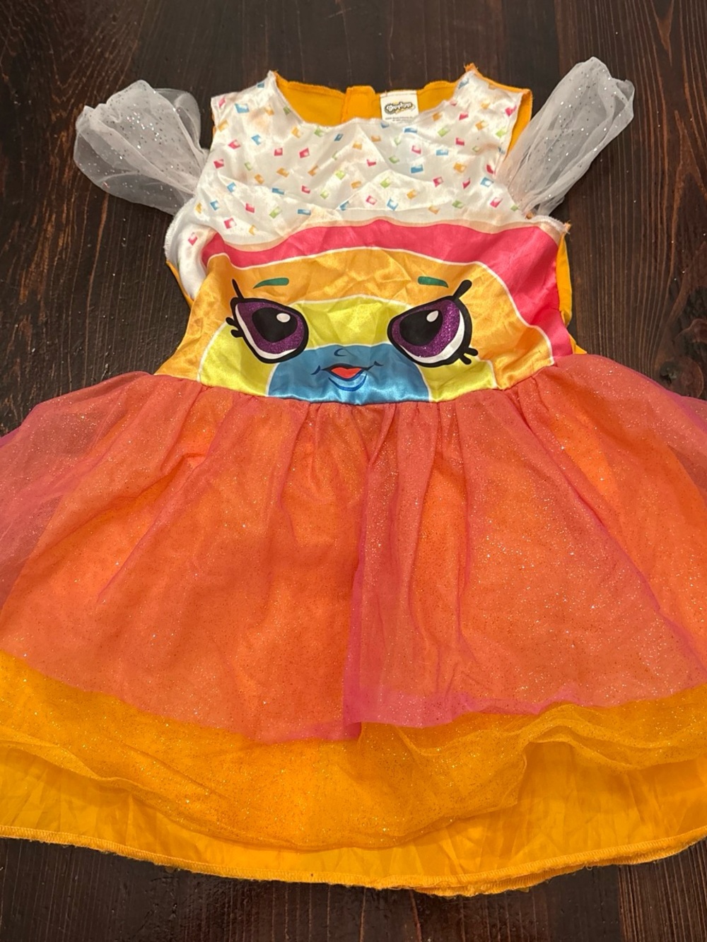 Shopkins Rainbow Face Tulle Dress in Yellow, Orange & Pink